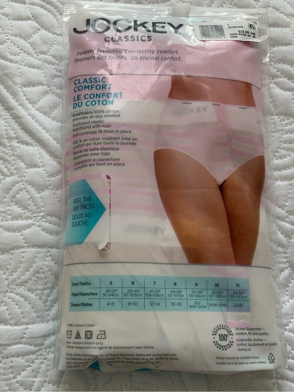 Jockey Women's Light Pink Cotton Briefs - Pink & White